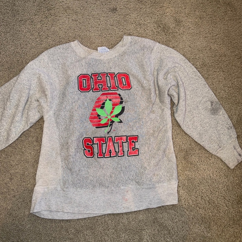 1990s Vintage Ohio State Gray Crewneck Sweatshirt with Red Logo Size Medium